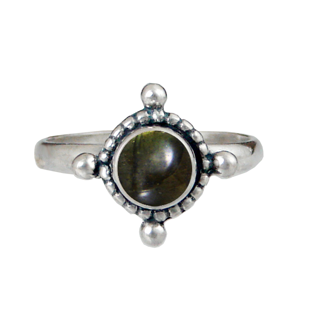 Sterling Silver Dainty Gemstone Ring With Spectrolite Size 9
